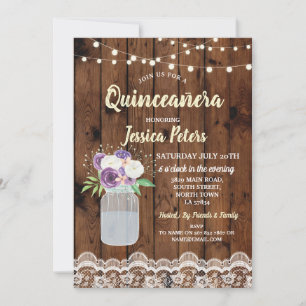 Invitation Quinceanera Party Dentelle de bois Floral Jar Invi