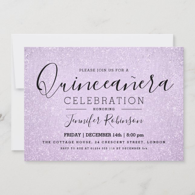 Invitation Quinceanera Party Lavender Parties scintillant Loo (Devant)