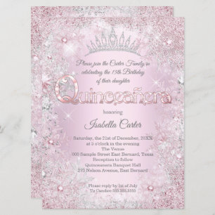 Invitation Quinceanera Party princesse Pink Silver flocon de 