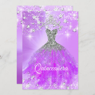 Invitation Quinceanera Party Purple Étincelle Tiara Stars