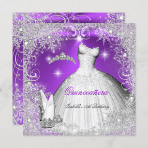 Invitation Quinceanera Party Purple Silver Snowflakes hiver