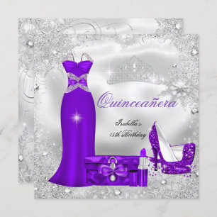 Invitation Quinceanera Party Purple Silver Snowflakes S