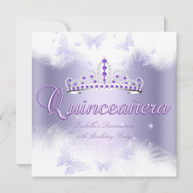 Invitation Quinceanera Party Purple Tiara Papillon (Devant)