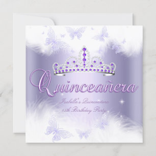 Invitation Quinceanera Party Purple Tiara Papillon