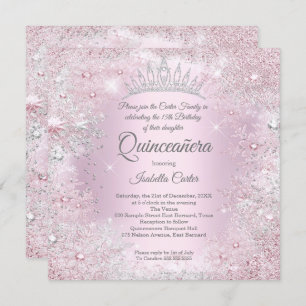 Invitation Quinceanera Party rose argent hiver Wonderland