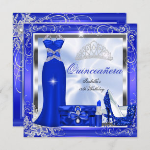 Invitation Quinceanera Party Royal Blue Silver Robe talons S5