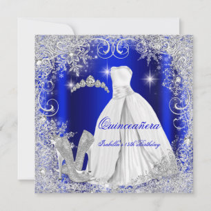 Invitation Quinceanera Party Royal Blue Silver Snowflakes