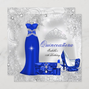 Invitation Quinceanera Party Royal Blue Silver Snowflakes S