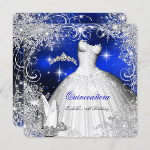 Invitation Quinceanera Party Royal Blue Winter Wonderland