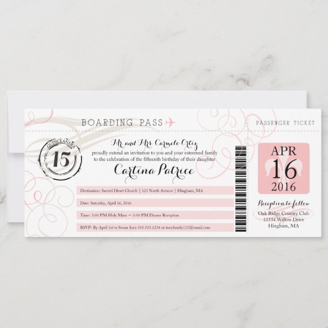 Invitation Quinceanera | Passe d'embarquement (Devant)
