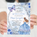 Invitation Quinceanera Pastel Fleurs 16e anniversaire<br><div class="desc">Quinceanera Pastel Blue Flowers Argent et Elégant Butterfly Invitation Mis Quince Anos,  15e anniversaire, </div>