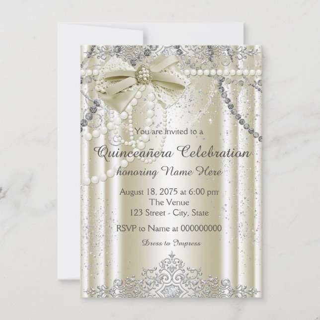 Invitation Quinceanera Perle d'Ivoire (Devant)