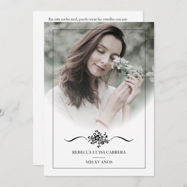 Invitation Quinceañera Photo Classic Chic Typography Script (Devant / Derrière)