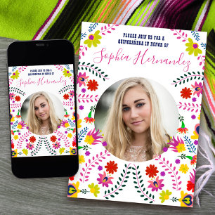 Invitation Quinceanera Photo Fête mexicaine Blanc