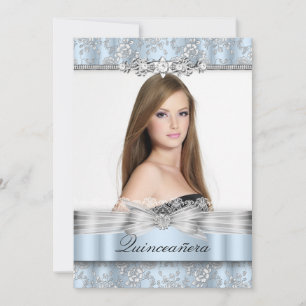 Invitation Quinceanera Photo Florale Bleue Jolie