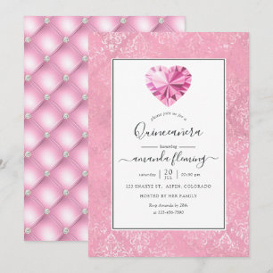 Invitation Quinceañera pierre précieuse rose