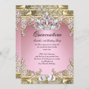 Invitation Quinceanera Pink Gold 15e fête d'anniversaire