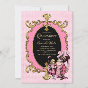Invitation Quinceanera Pink Gold Alice Au Parti Des Merveille