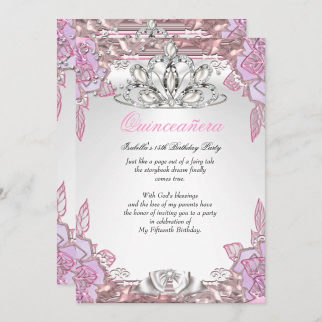 Invitation Quinceanera Pink Lilac 15e fête d'anniversaire 2 (Devant / Derrière)