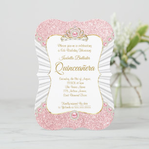Invitation Quinceanera Pink Pearls Gold fête d'anniversaire