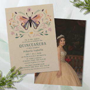 Invitation Quinceañera Pink Purple Butple Photo Floral