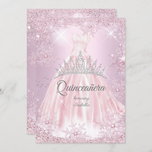 Invitation Quinceanera Pink Snowflake Hiver robe Tiara