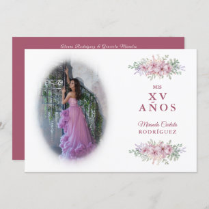 Invitation Quinceañera Pink Trendy Bouquet Photo espagnole