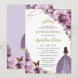 Invitation Quinceañera Plum Mauve Purple Floral Mis Quince 15