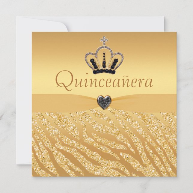Invitation Quinceanera Princess Crown, Heart & Zebra Parties  (Devant)