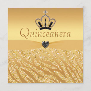 Invitation Quinceanera Princess Crown, Heart & Zebra Parties 