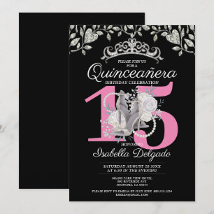 Invitation Quinceanera Princess Pink Black 15e anniversaire