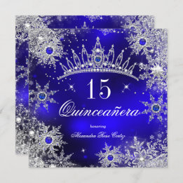 Invitation Quinceanera Princess Royal Blue Snowflake Tiara