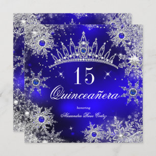 Invitation Quinceanera Princess Royal Blue Snowflake Tiara