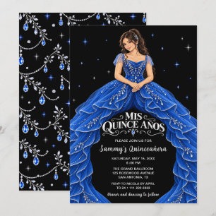 Invitation Quinceañera Princesse Bleu Royal Argent