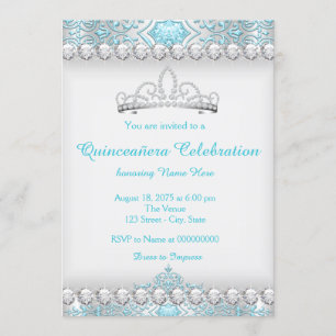 Invitation Quinceanera Princesse Bleu Turquoise et Diamant Ar