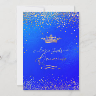 Invitation Quinceanera Princesse Couronne Faux Or Confetti Bl