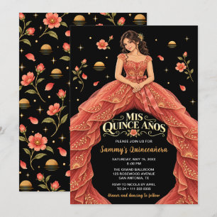 Invitation Quinceañera Princesse Fleurie Coucher de Soleil Co