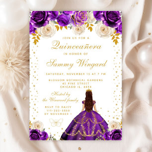 Invitation Quinceañera Princesse Fleurie Violette