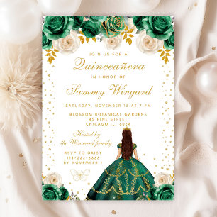 Invitation Quinceañera Princesse Florale Verte