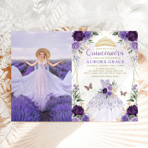 Invitation Quinceañera Princesse Robe Purple Fleur Photo