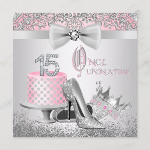 Invitation Quinceanera, princesse rose et argent