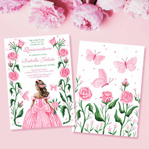 Invitation Quinceanera princesse Rose papillon bleu rose