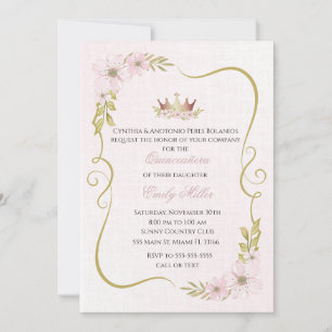 Invitation Quinceañera princesse rose poudré