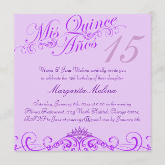 Invitation Quinceanera Princesse Tiara Violet