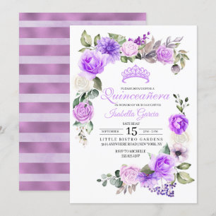 Invitation Quinceanera printanière pourpre Anniversaire Invit