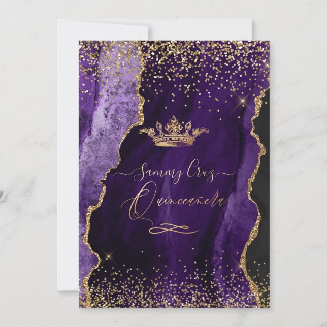 Invitation Quinceanera Purple Agate Faux Gold Dust (Devant)