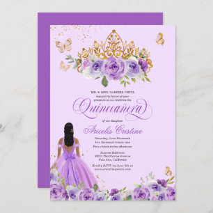 Invitation Quinceañera Purple Aquarelle Rose Papillon Invi