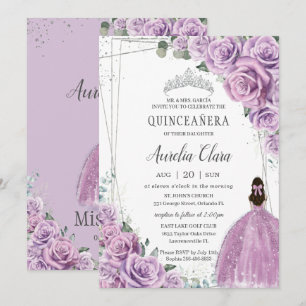 Invitation Quinceañera Purple Floral Princess Argent Annivers