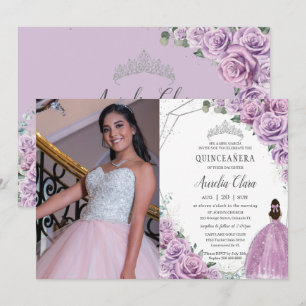 Invitation Quinceañera Purple Floral Princess Argent Annivers