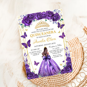 Invitation Quinceañera Purple Floral Princess Papillons